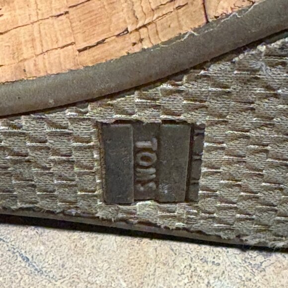 TOMS Clarissa Blue Denim Wrapped Vamp Wedge Sandals Cork Heels 7 - Picture 9 of 13